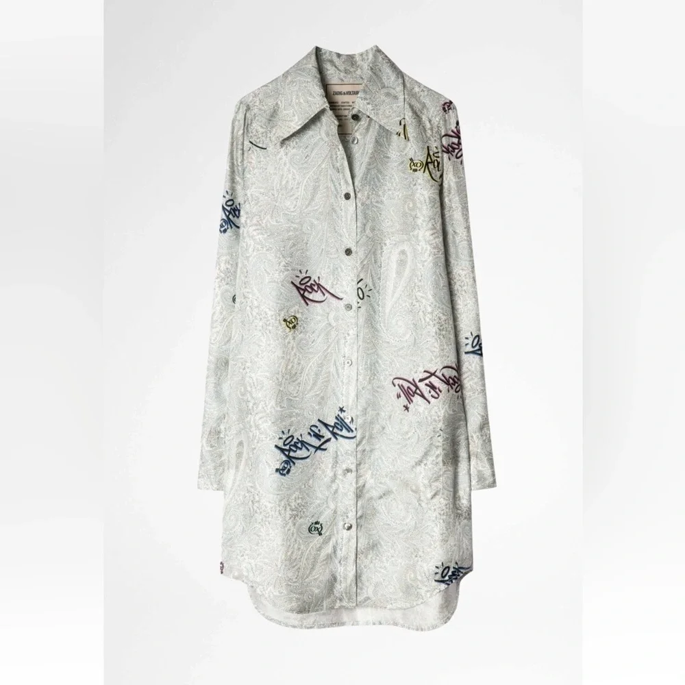 Zadig & Voltaire Rais Paisley Jormi Dress Tunic Shirt Top Small - Picture 6 of 9